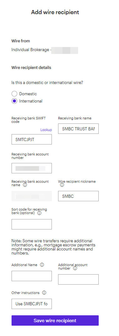E*TRADEで Wire Transfer(電信送金)を設定する方法 - エンジニアによる投資